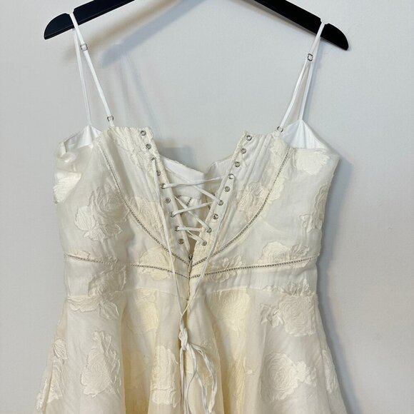 HOUSE OF CB Serenita Jacquard Fit & Flare Cocktail Minidress in Cream Large Tall - Picture 9 of 16